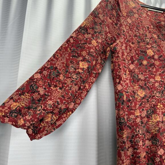 Peruvian Connection Dress Size Large Rose Lacquer Faux Wrap Floral Boho Cottage - Picture 4 of 10